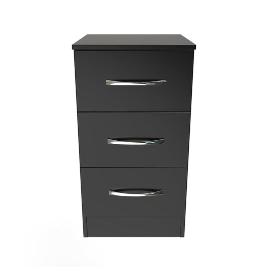 Avon Bedside Table Black 3 Drawers 70cm