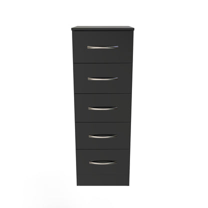 Avon Tall Slim Chest of Drawers Black 5 Drawers 108cm