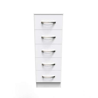 Avon Tall Slim Chest of Drawers White 5 Drawers 108cm
