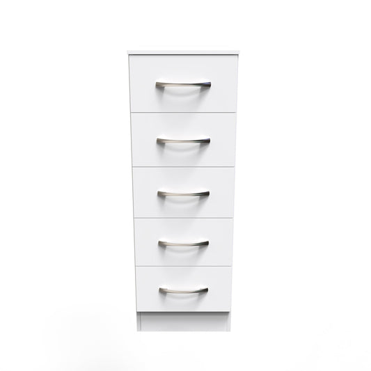 Avon Tall Slim Chest of Drawers White 5 Drawers 108cm