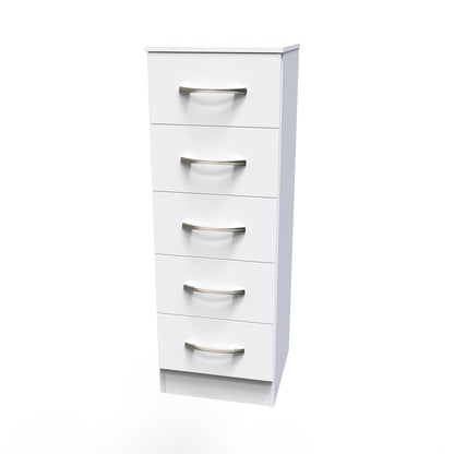 Avon Tall Slim Chest of Drawers White 5 Drawers 108cm