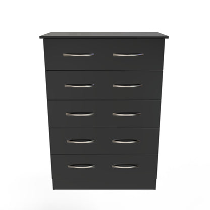 Avon Tall Chest of Drawers Black 5 Drawers 108cm