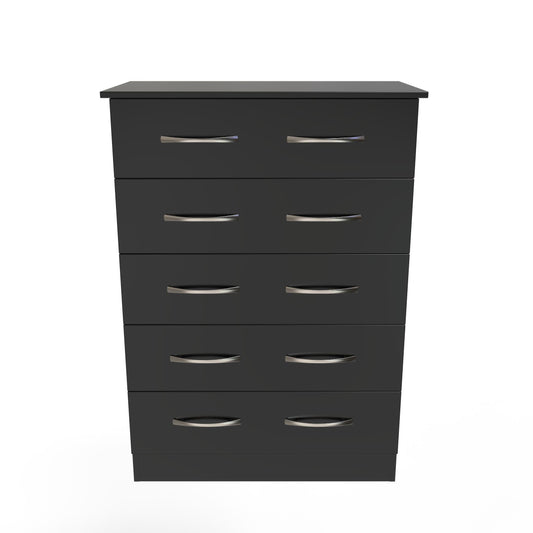 Avon Tall Chest of Drawers Black 5 Drawers 108cm
