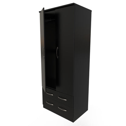 Avon Tall Wardrobe Black 2 Doors 2 Drawers 182cm