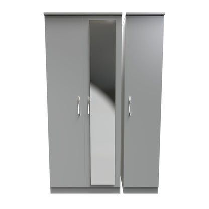 Avon Tall Mirror Wardrobe Grey 2 Doors 2 Shelves 182cm