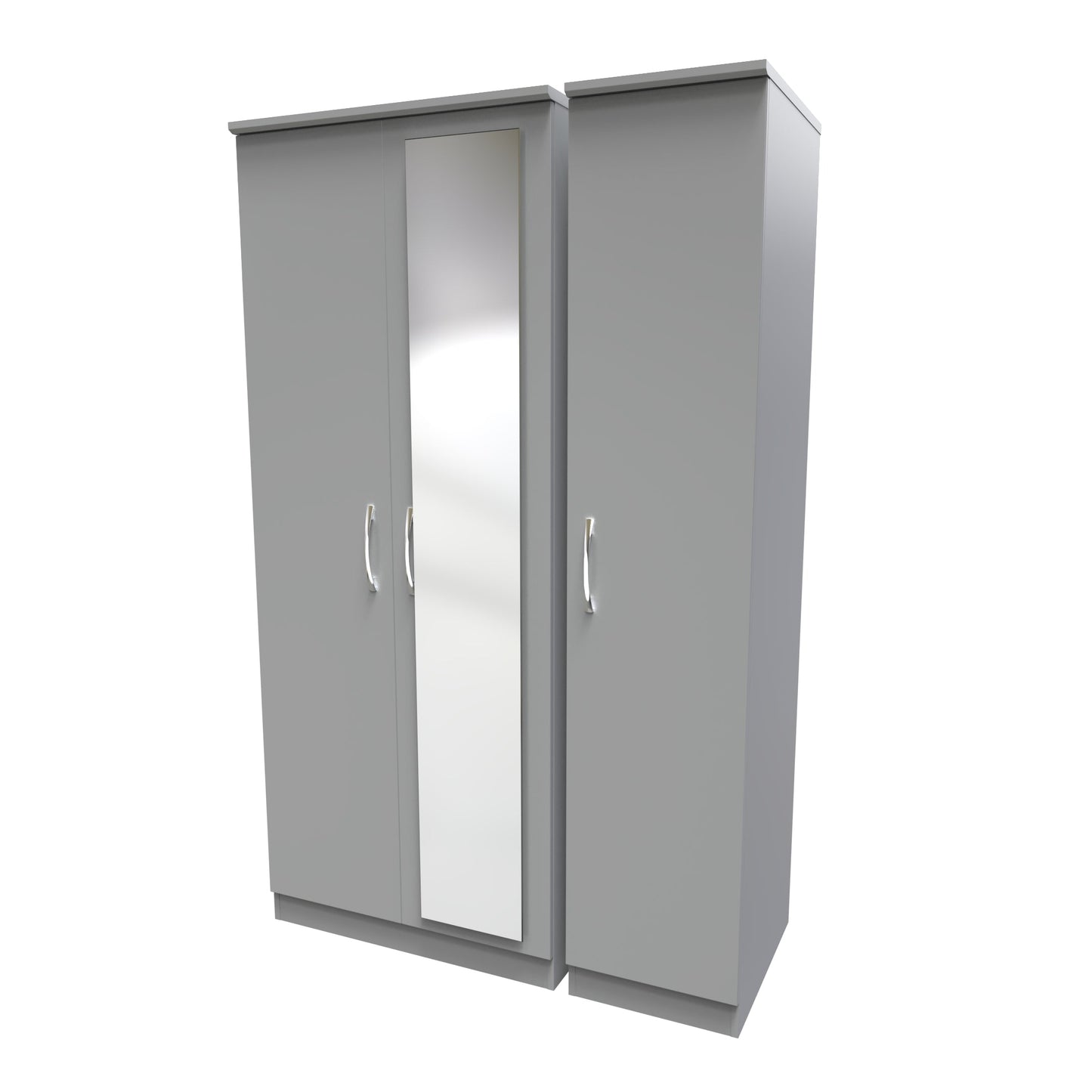 Avon Tall Mirror Wardrobe Grey 2 Doors 2 Shelves 182cm