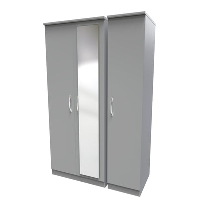 Avon Tall Mirror Wardrobe Grey 2 Doors 2 Shelves 182cm