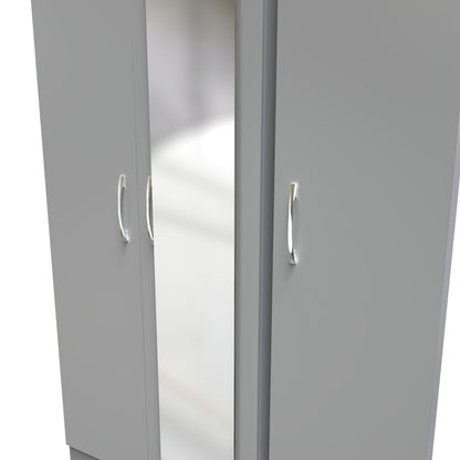 Avon Tall Mirror Wardrobe Grey 2 Doors 2 Shelves 182cm