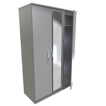Avon Tall Mirror Wardrobe Grey 2 Doors 2 Shelves 182cm