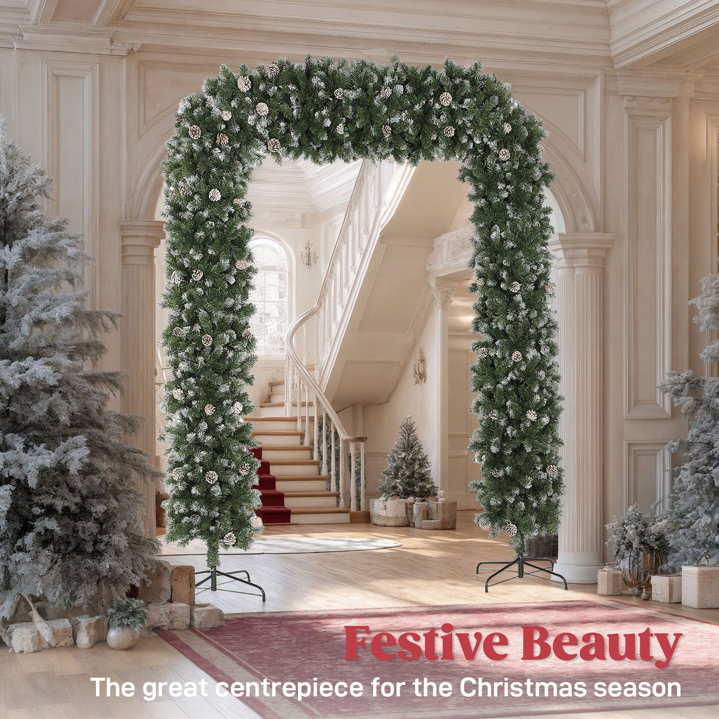 8ft Pinecone Christmas Tree Arch Artificial - White Frosted Green  1800 Tips