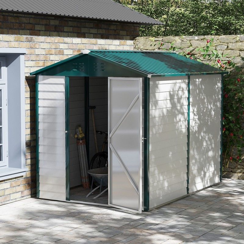 Galvanised 8.8 x 6.3 Single Door Apex Garden Shed Lockable Window Steel Light Grey