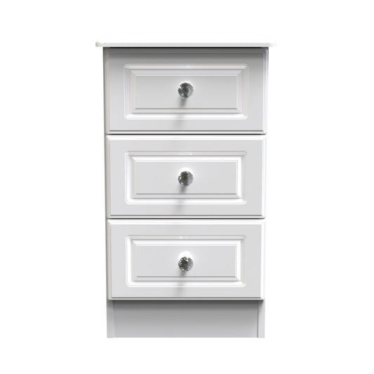 Balmoral Bedside Table White 3 Drawers 70cm