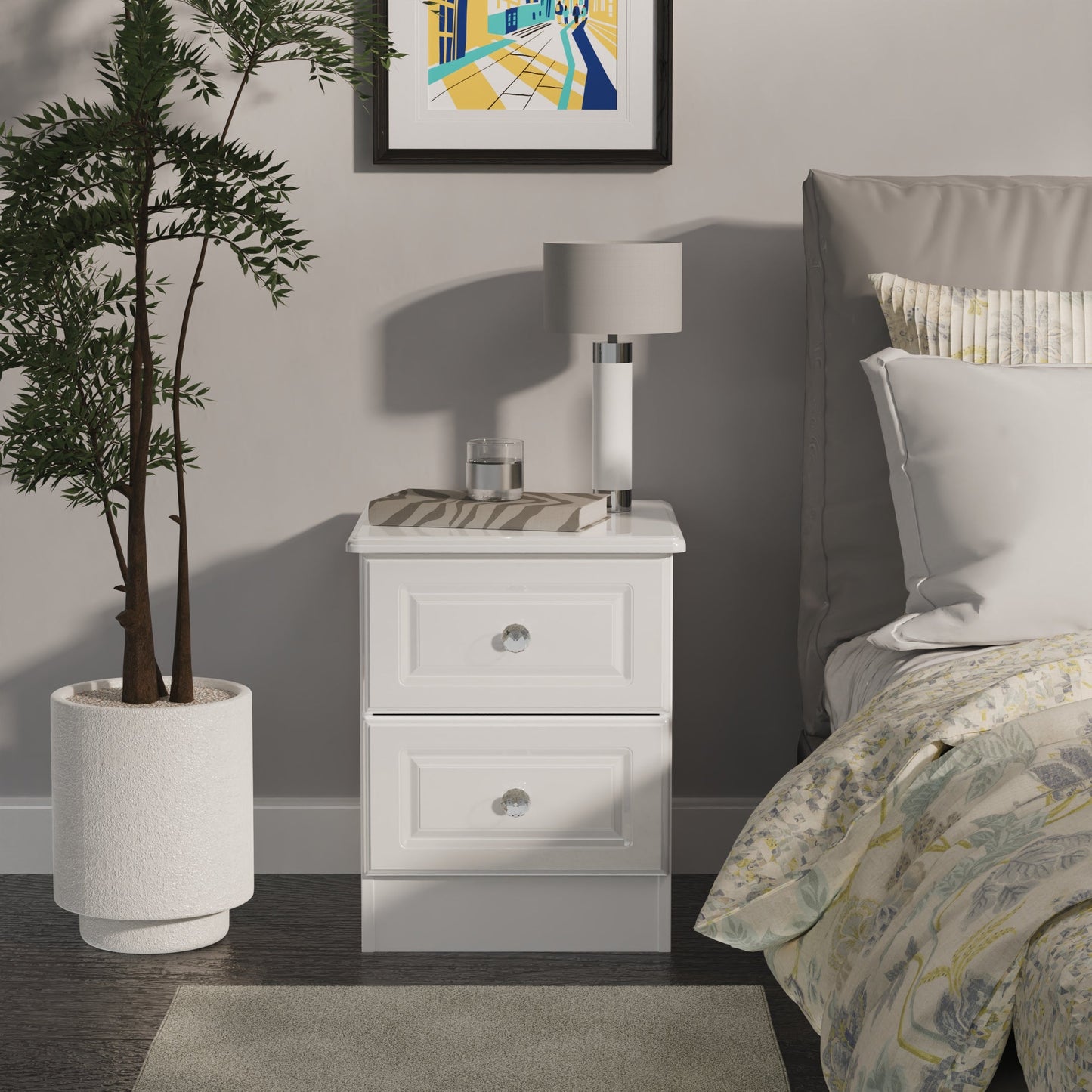 Balmoral Bedside Table White 2 Drawers 51cm