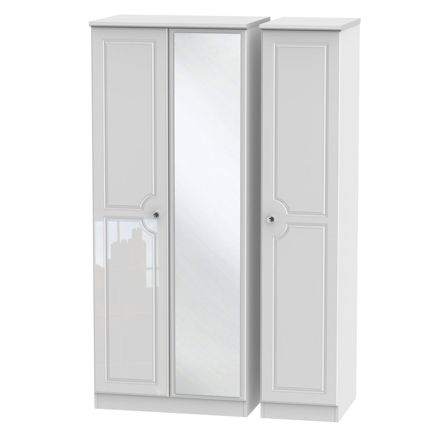 Balmoral Tall Mirror Wardrobe White 3 Doors 2 Shelves 182cm