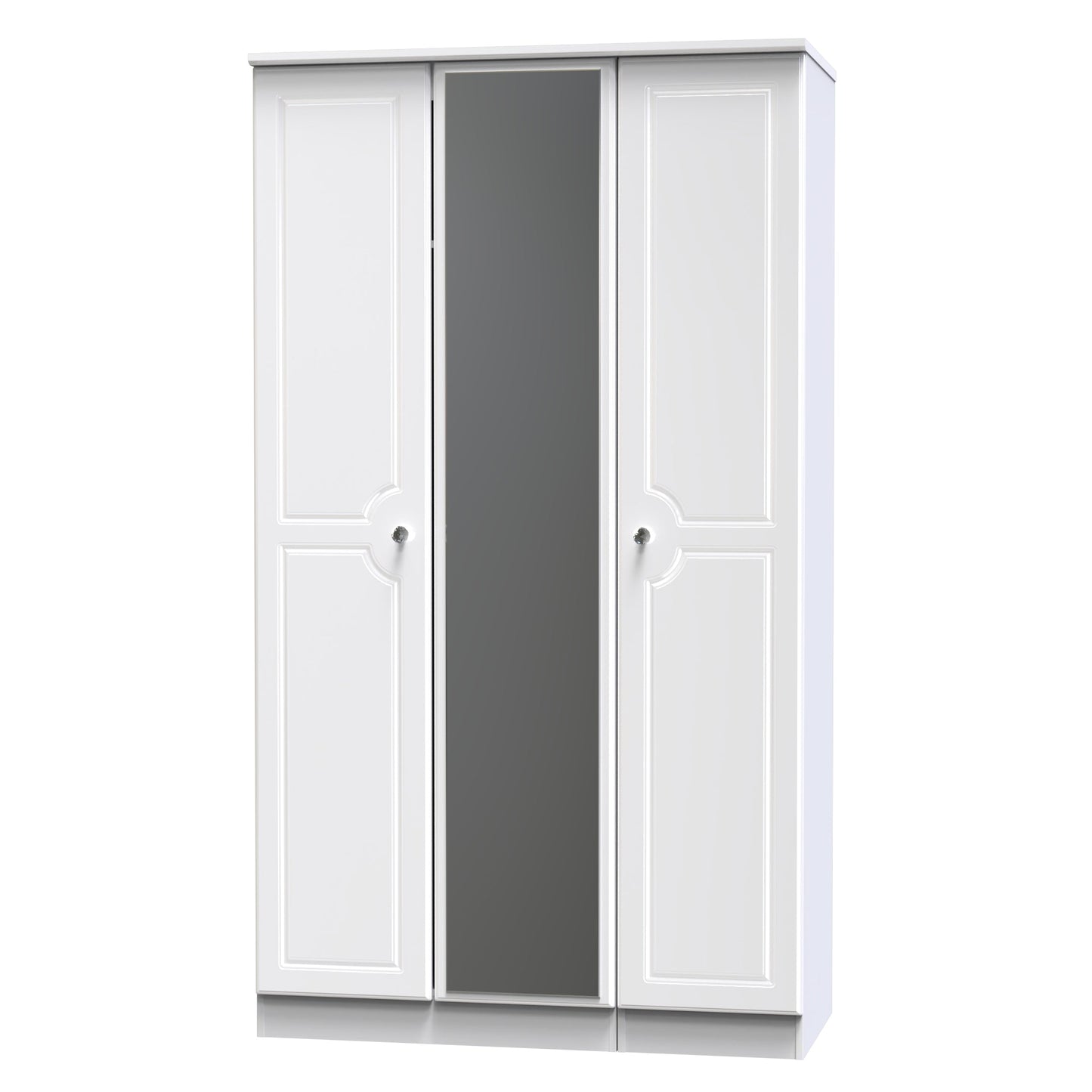 Balmoral Tall Mirror Wardrobe White 3 Doors 2 Shelves 182cm
