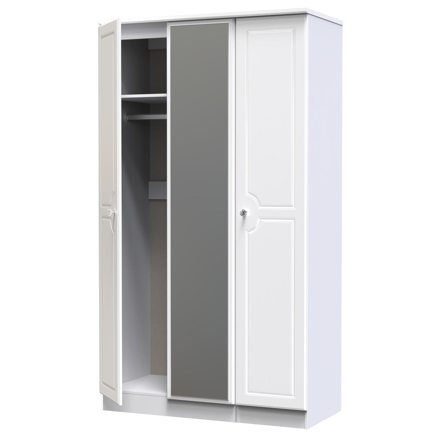 Balmoral Tall Mirror Wardrobe White 3 Doors 2 Shelves 182cm