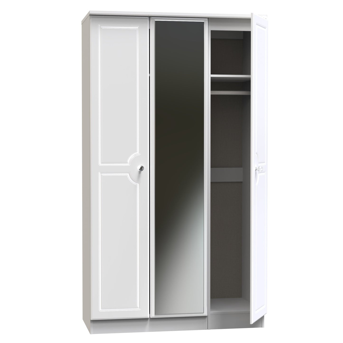 Balmoral Tall Mirror Wardrobe White 3 Doors 2 Shelves 182cm