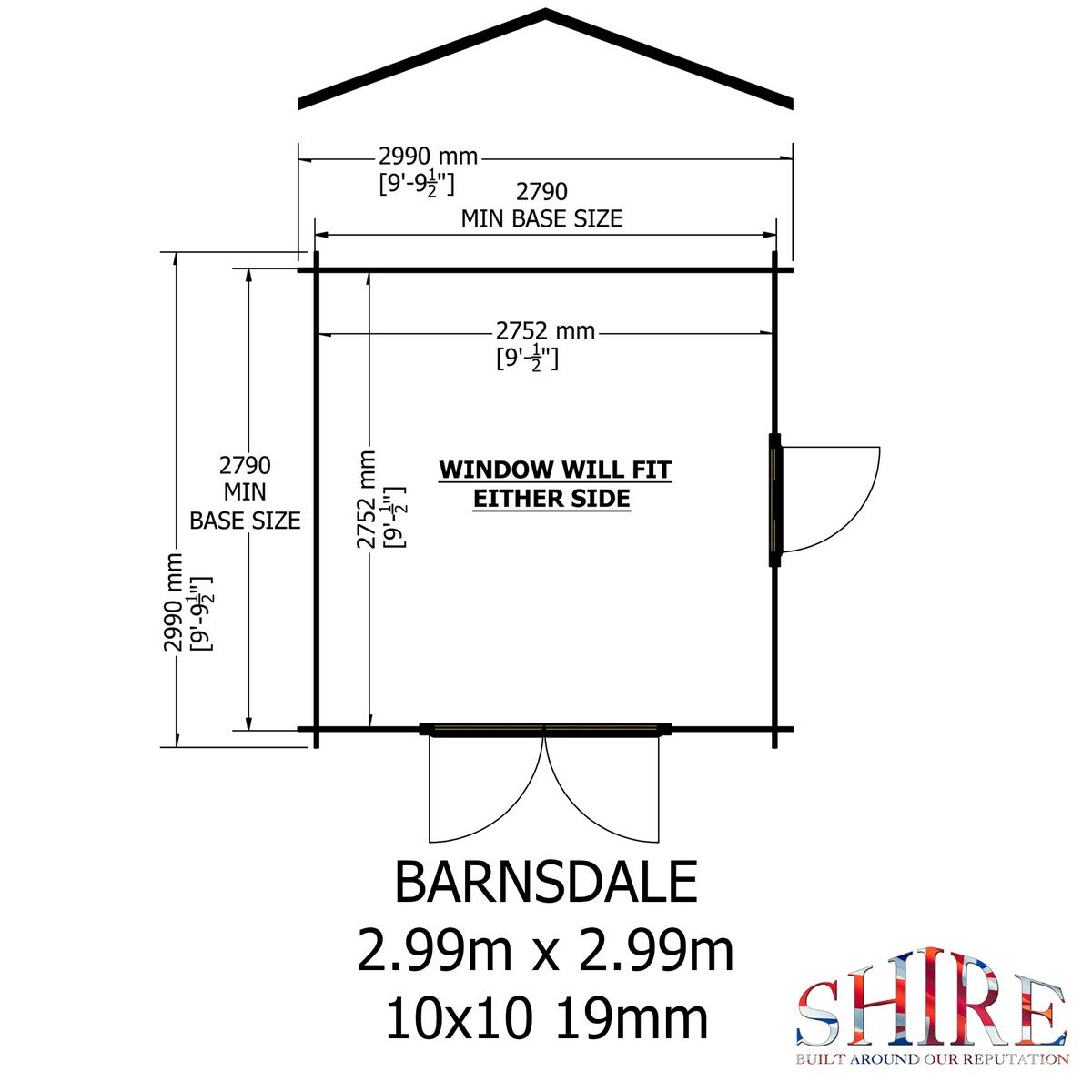 Shire Barnsdale 9' 9" x 9' 9" Apex Log Cabin - Premium 19mm Cladding Log Clad