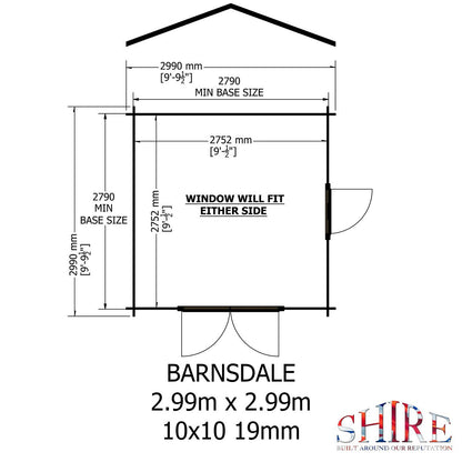 Shire Barnsdale 9' 9" x 9' 9" Apex Log Cabin - Premium 19mm Cladding Log Clad