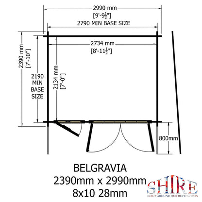 Shire Belgravia 7' 10" x 9' 9" Pent Log Cabin - Premium 34mm Cladding Tongue & Groove