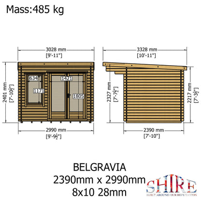 Shire Belgravia 7' 10" x 9' 9" Pent Log Cabin - Premium 34mm Cladding Tongue & Groove