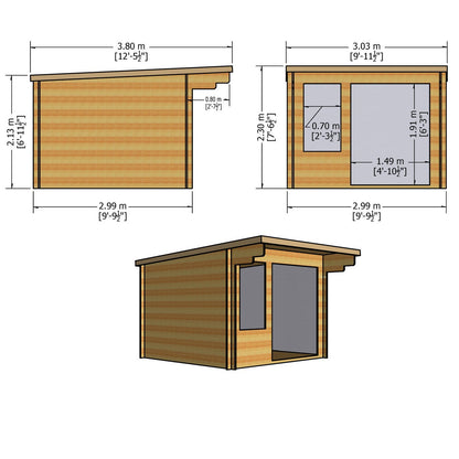 Shire Belgravia 9' 9" x 9' 9" Pent Log Cabin - Premium 44mm Cladding Tongue & Groove