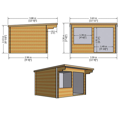 Shire Belgravia 9' 9" x 11' 9" Pent Log Cabin - Premium 70mm Cladding Tongue & Groove