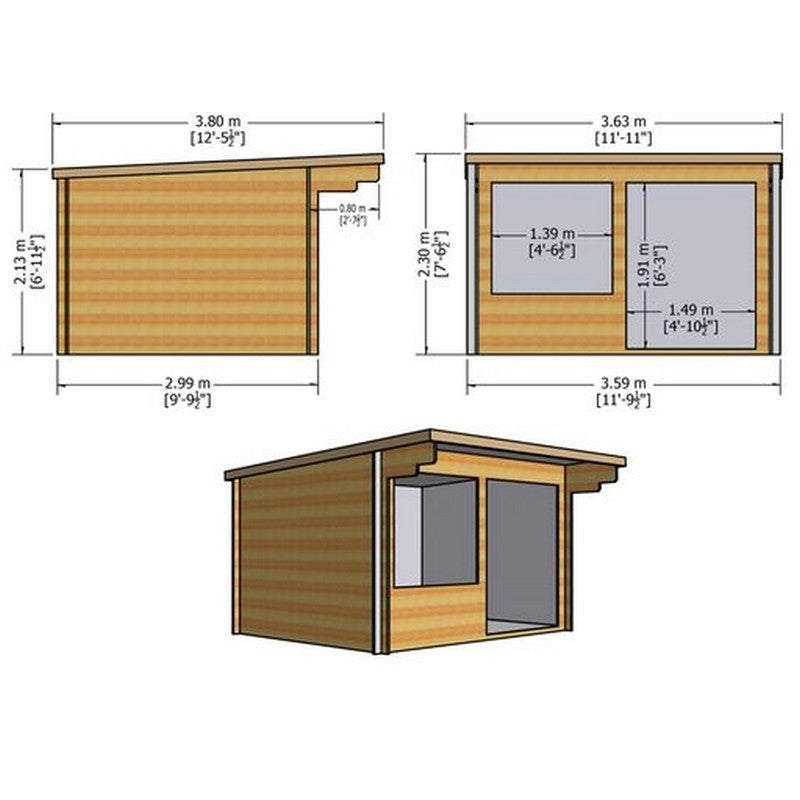 Shire Shire Belgravia 11' 9" x 9' 9" Pent Log Cabin - Classic 28mm Cladding Tongue & Groove