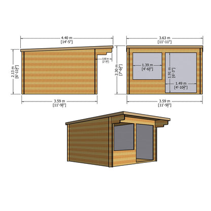 Shire Belgravia 11' 9" x 11' 9" Pent Log Cabin - Premium 70mm Cladding Tongue & Groove