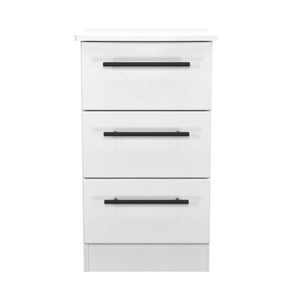Beverley Bedside Table White 3 Drawers 70cm