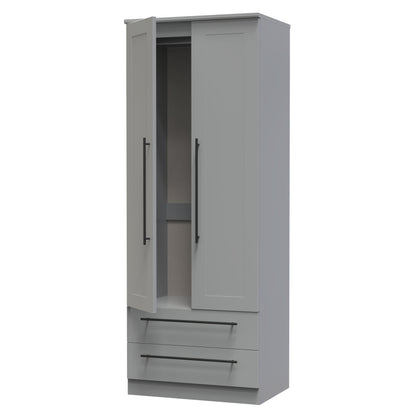 Beverley Tall Wardrobe Grey 2 Doors 2 Drawers 196cm