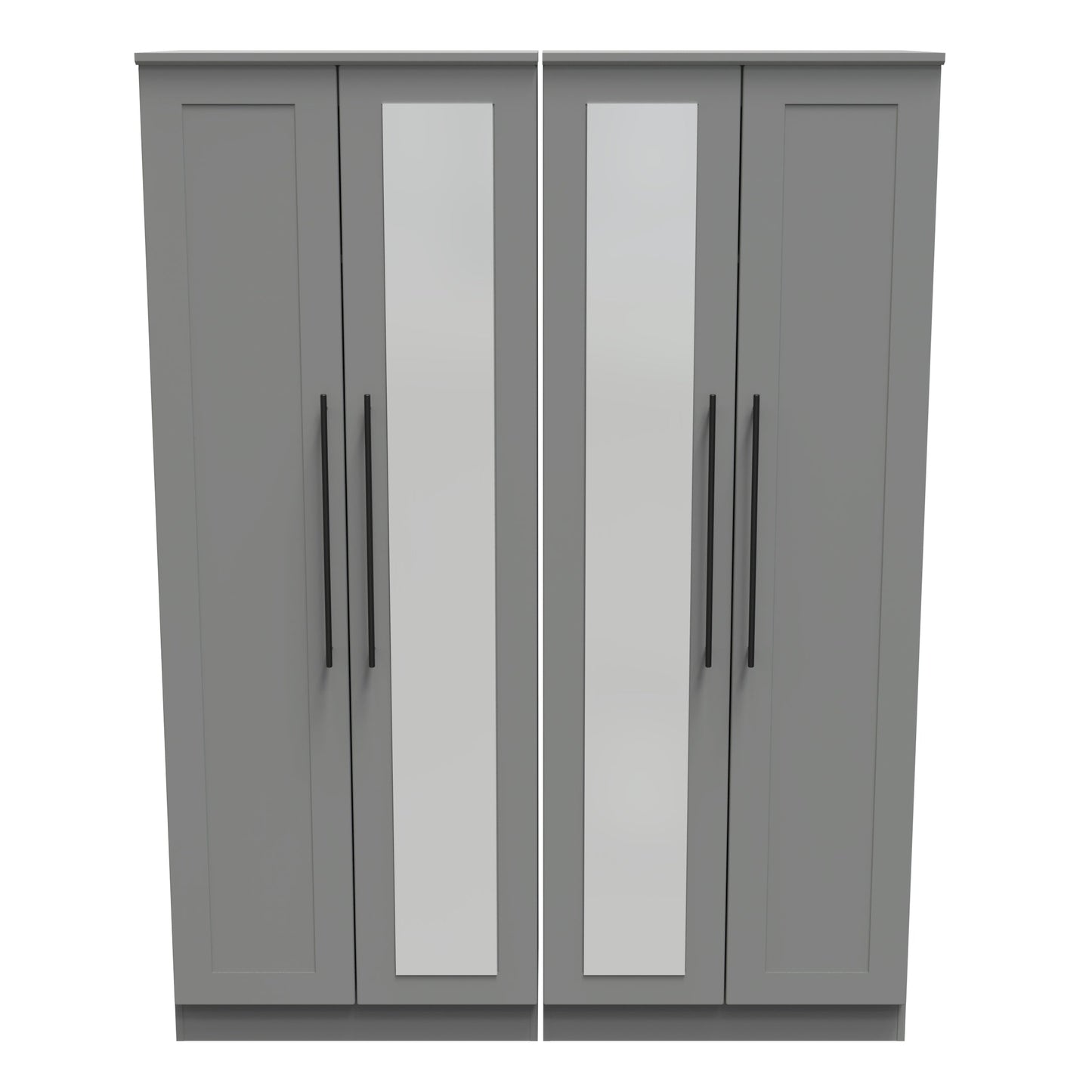 Beverley Tall Mirror Wardrobe Grey 4 Doors 1 Shelf 196cm
