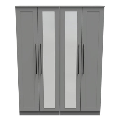 Beverley Tall Mirror Wardrobe Grey 4 Doors 1 Shelf 196cm