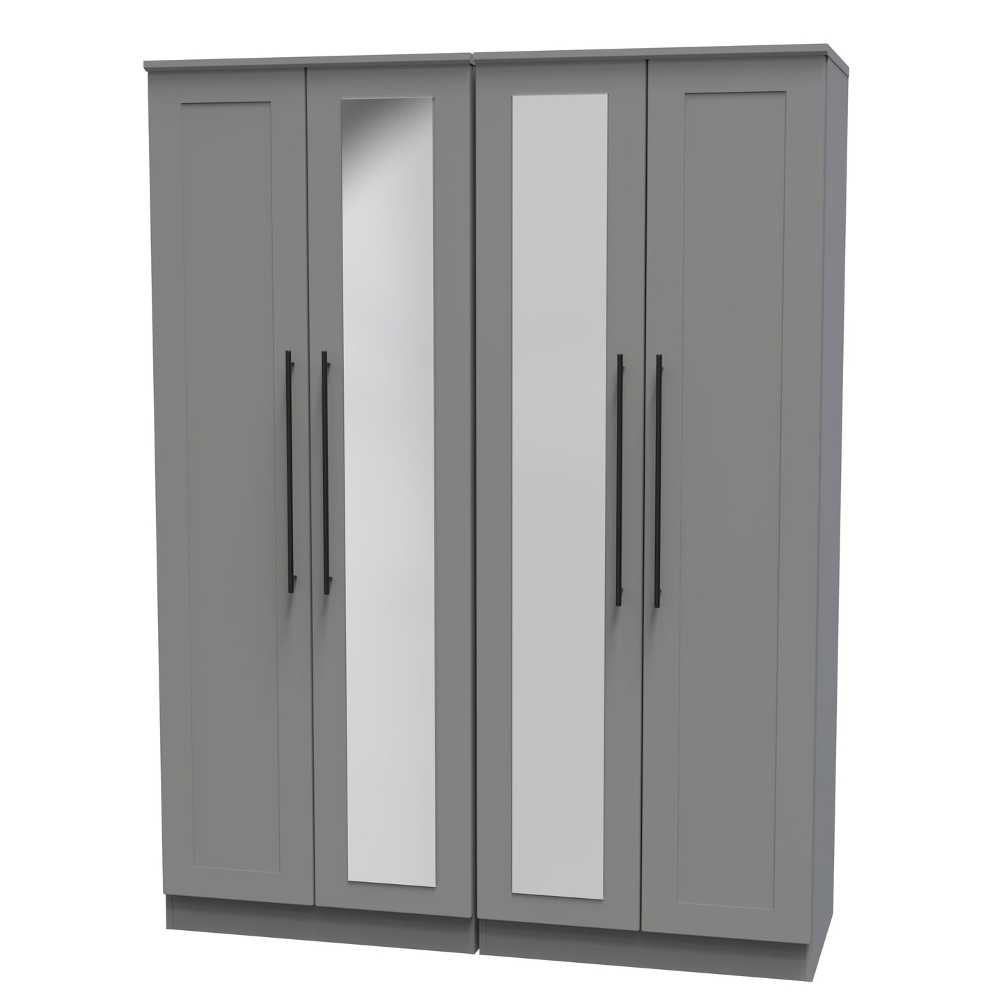 Beverley Tall Mirror Wardrobe Grey 4 Doors 1 Shelf 196cm