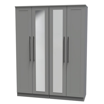 Beverley Tall Mirror Wardrobe Grey 4 Doors 1 Shelf 196cm