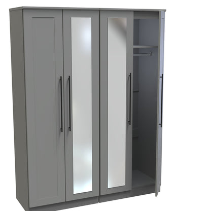 Beverley Tall Mirror Wardrobe Grey 4 Doors 1 Shelf 196cm