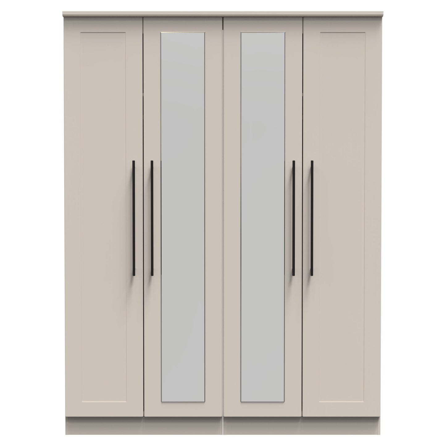 Beverley Tall Mirror Wardrobe Off-White 4 Doors 1 Shelf 196cm