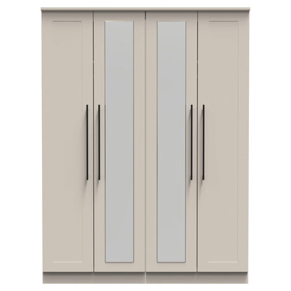 Beverley Tall Mirror Wardrobe Off-White 4 Doors 1 Shelf 196cm