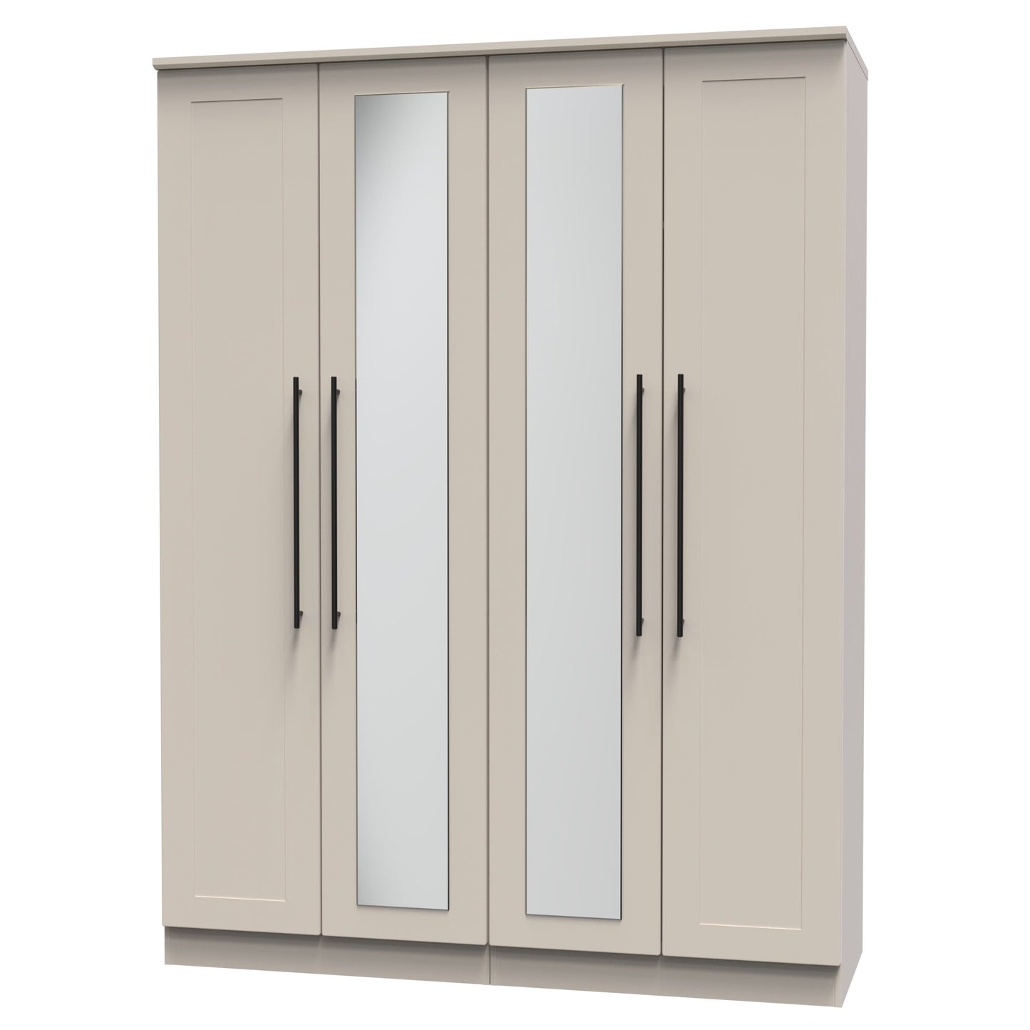Beverley Tall Mirror Wardrobe Off-White 4 Doors 1 Shelf 196cm