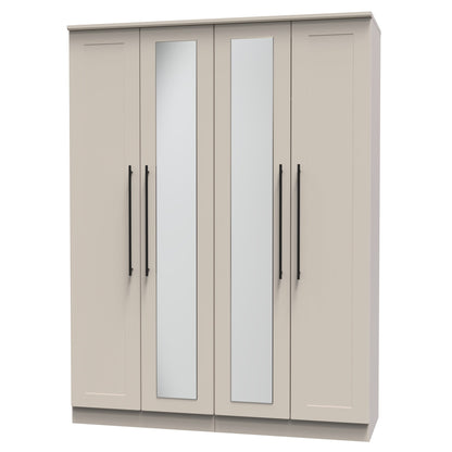 Beverley Tall Mirror Wardrobe Off-White 4 Doors 1 Shelf 196cm