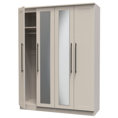 Beverley Tall Mirror Wardrobe Off-White 4 Doors 1 Shelf 196cm