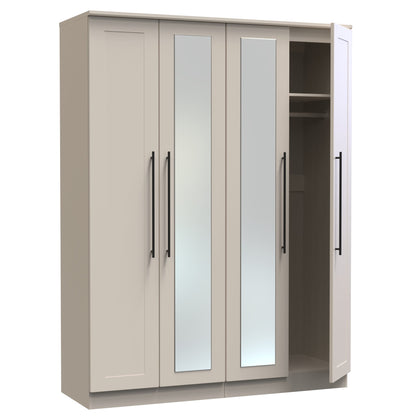 Beverley Tall Mirror Wardrobe Off-White 4 Doors 1 Shelf 196cm