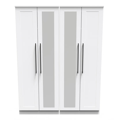Beverley Tall Mirror Wardrobe White 4 Doors 1 Shelf 196cm