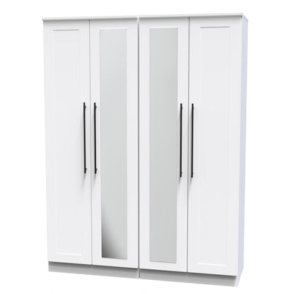 Beverley Tall Mirror Wardrobe White 4 Doors 1 Shelf 196cm