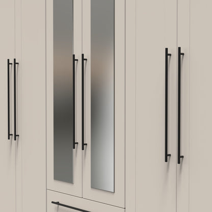 Beverley Tall Mirror Wardrobe Off-White 6 Doors 2 Shelves 2 Drawers 222cm