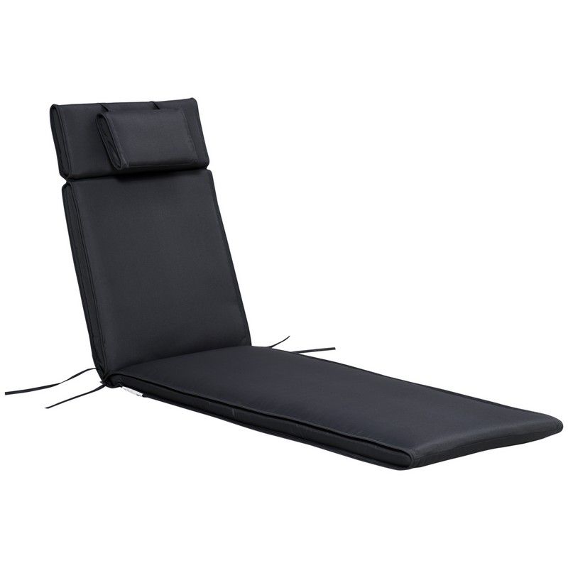 Outsunny Outsunny Garden Sun Lounger Cushion Replacement Thick Sunbed Reclining Chair Relaxer Pad With Pillow - Black