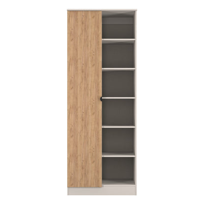 Bora Tall Wardrobe Oak & Off-White 2 Doors 6 Shelves 1 Drawer 196cm