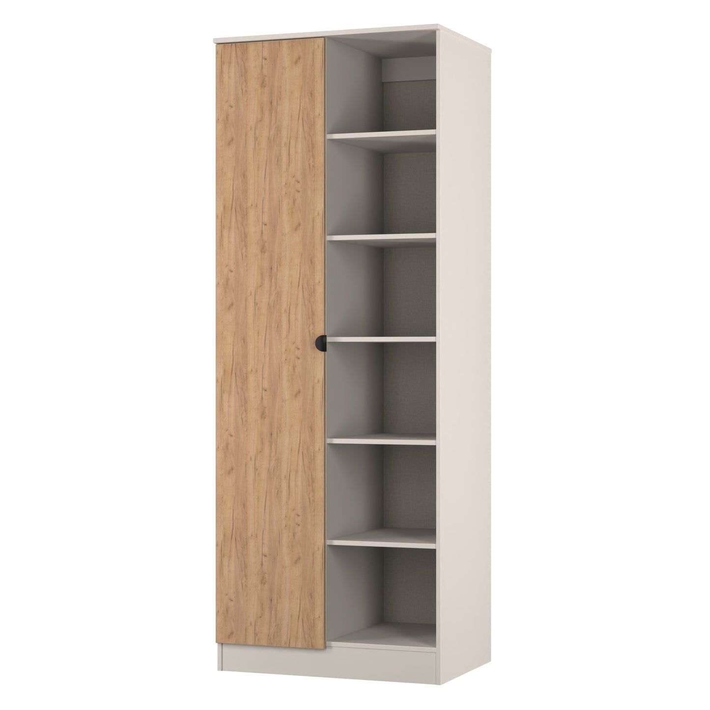 Bora Tall Wardrobe Oak & Off-White 2 Doors 6 Shelves 1 Drawer 196cm