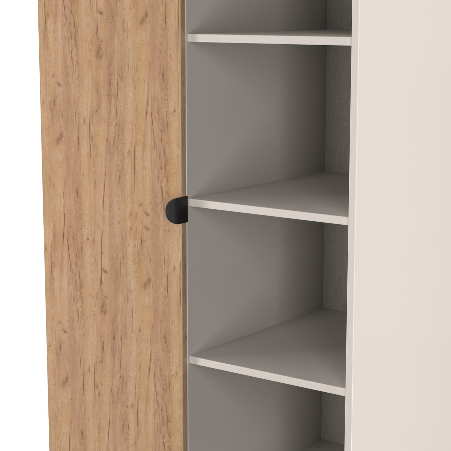 Bora Tall Wardrobe Oak & Off-White 2 Doors 6 Shelves 1 Drawer 196cm