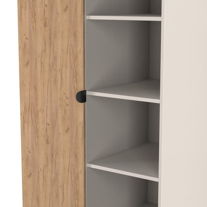 Bora Tall Wardrobe Oak & Off-White 2 Doors 6 Shelves 1 Drawer 196cm